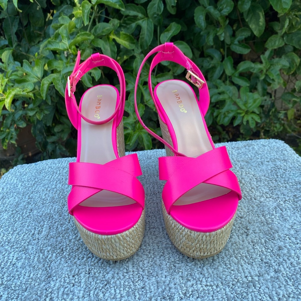 Hot pink wedge heel